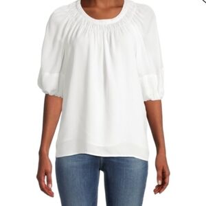 CALVIN KLEIN 2 Piece SHEER Textured PUFF SHORT SLEEVE Top WHITE XL